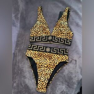Authentic Versace Leopard Print Greca Medusa Bikini Set — brand new with tags.